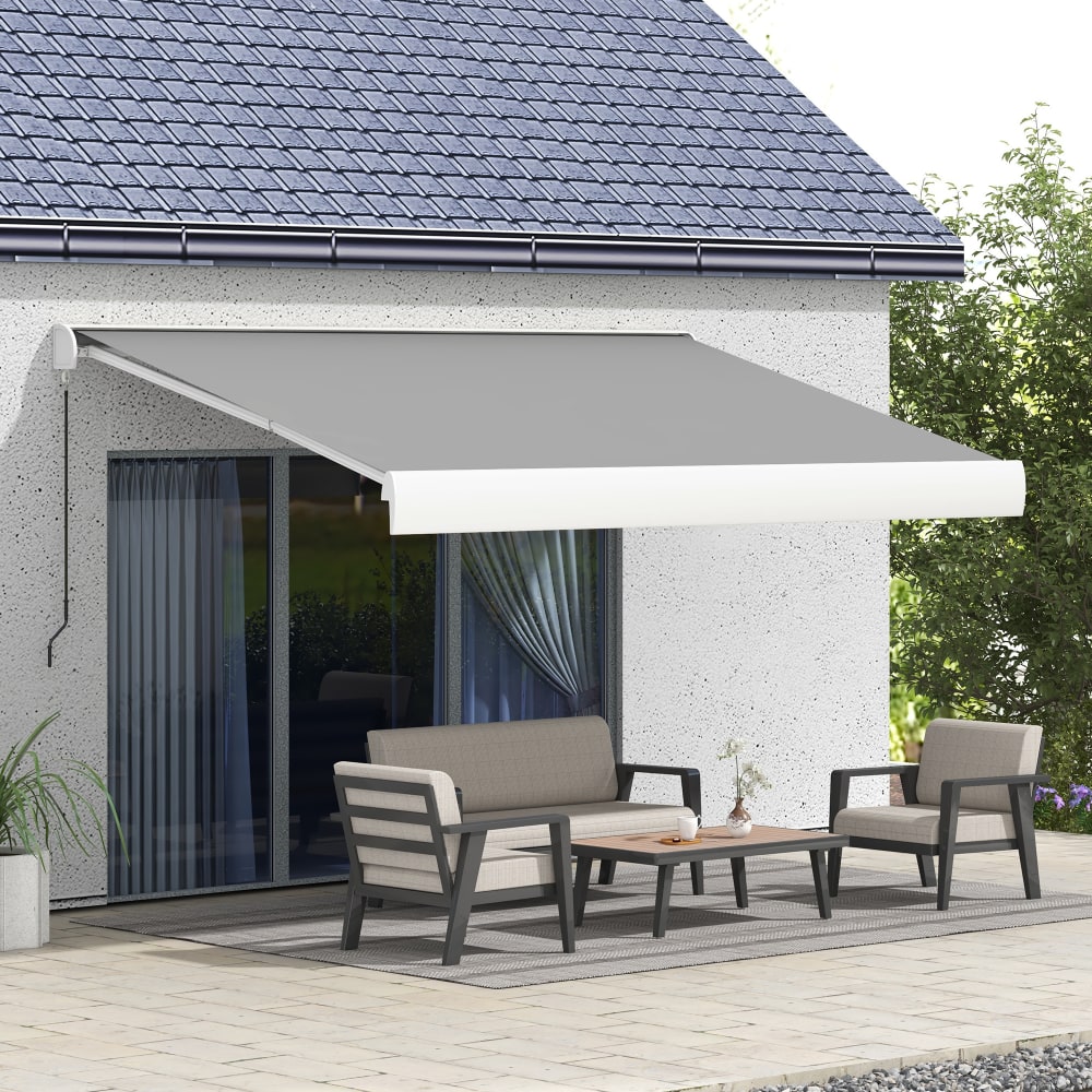 Store banne motorisé 4 x 3 m aluminium polyester gris clair