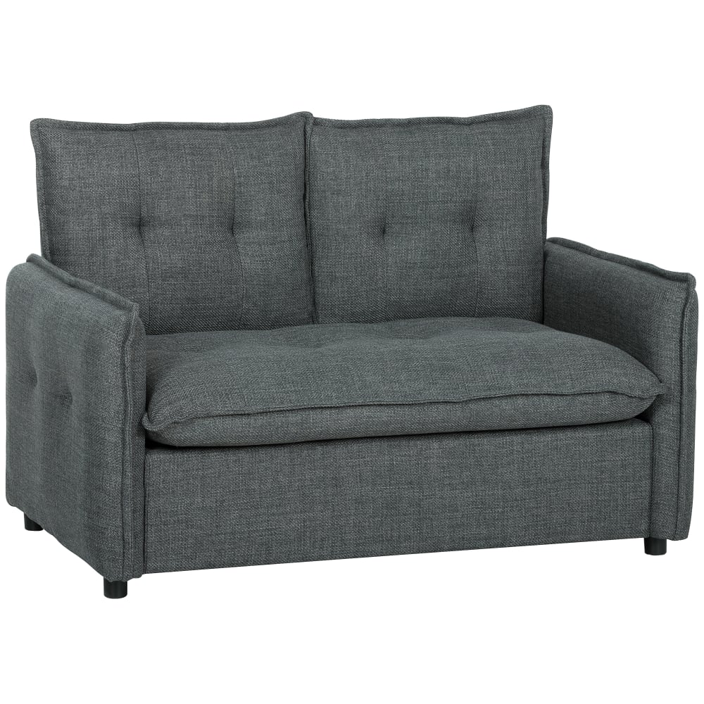 Canapé 2 places capitonné coussins à ressorts tissu en lin gris foncé