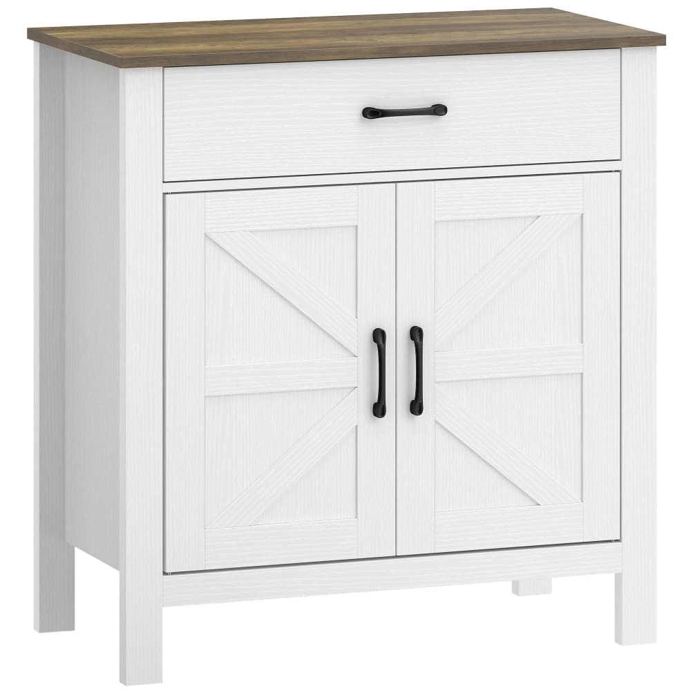 Buffet salon 2 portes tiroir et étagère réglable bois blanc et marron