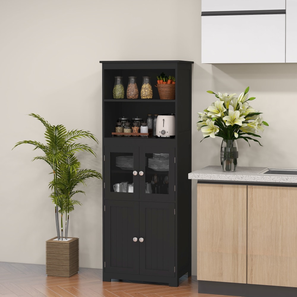 Buffet haut 4 portes avec étagères 2 niches grand plateau noir