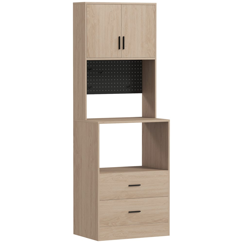 Meuble micro ondes 2 tiroirs 2 portes plan de travail bois naturel