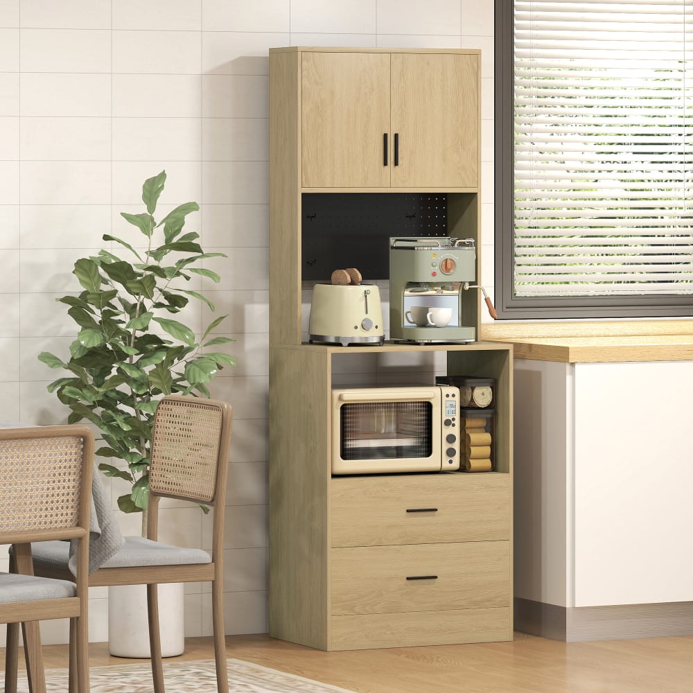 Mikrowellenschrank, 2 Türen & Schubladen, Natur - Maisons Du