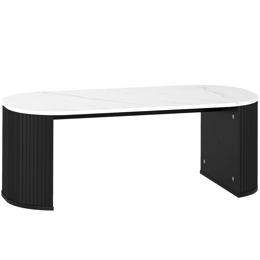 Table basse ovale aspect effet marbre en bois noir