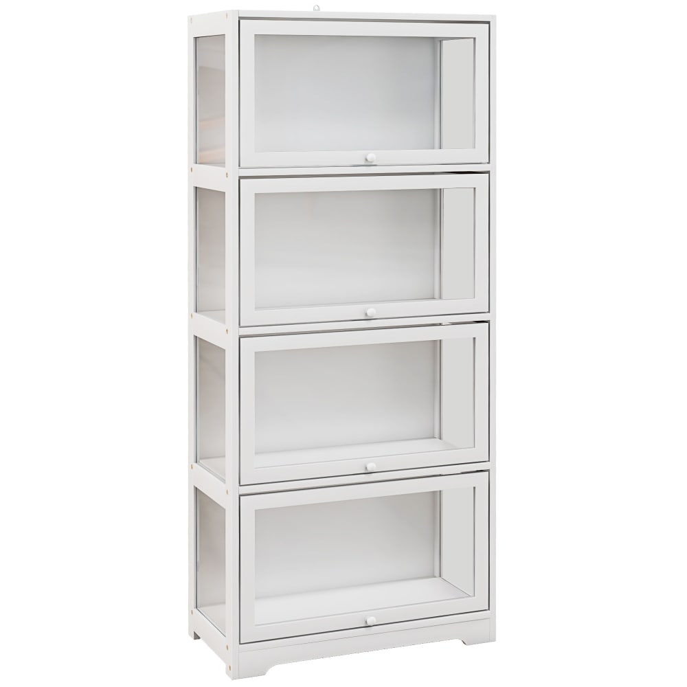 Vitrine 4 niveaux portes à abattant panneau mdf blanc