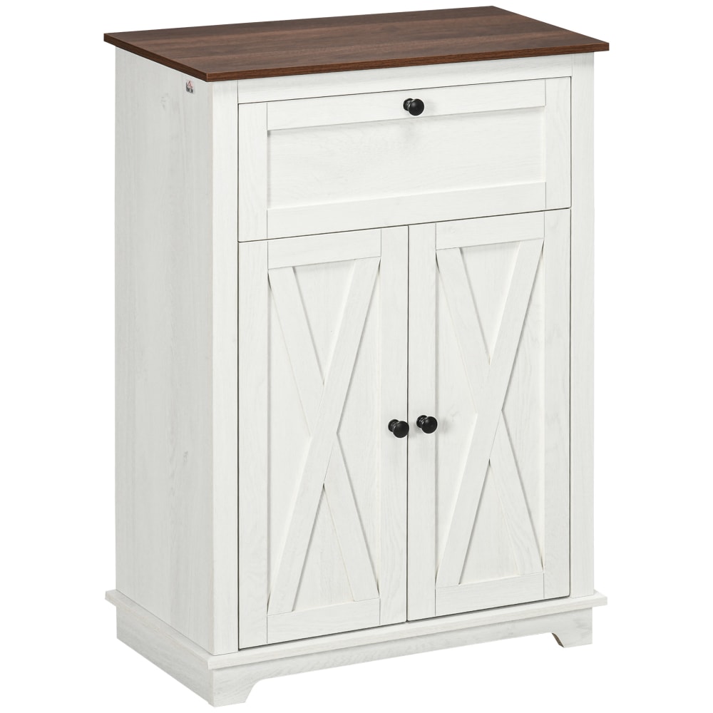 Buffet bas 2 portes multi-rangement style rural chic blanc aspect bois