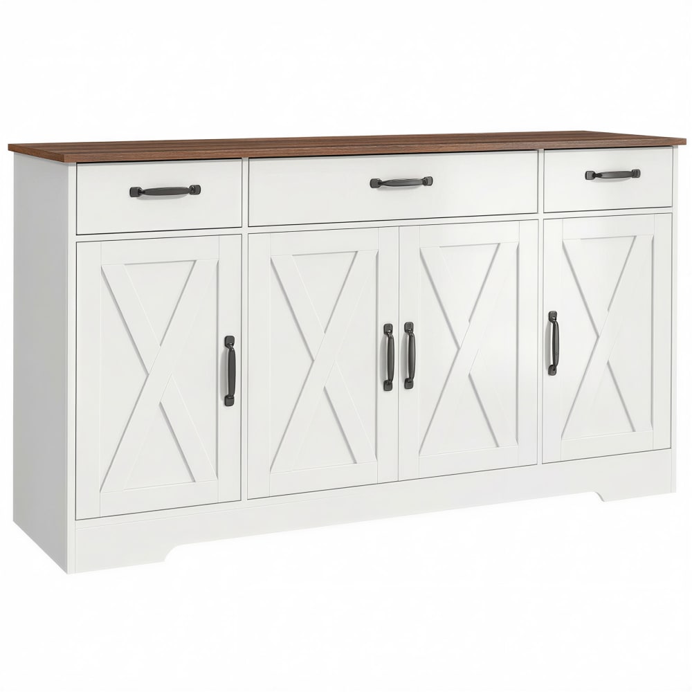 Buffet cuisine 4 portes de grange 3 tiroirs bois blanc