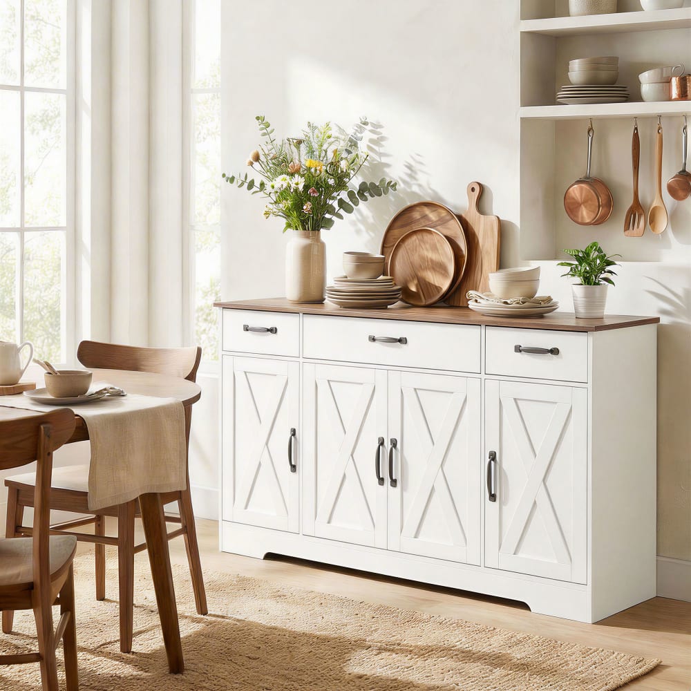HOMCOM Sideboard mit 3 Schubladen und 3 Schränken, Weiß - Maisons