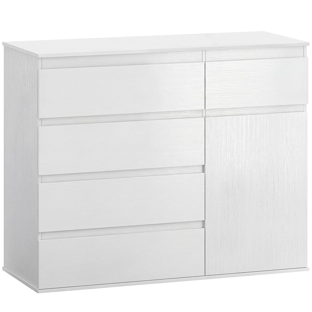 Buffet 5 tiroirs étagère réglable porte à fermeture douce bois blanc