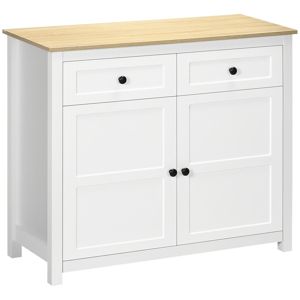 Buffet 2 portes étagère réglable 2 tiroirs blanc aspect bois clair