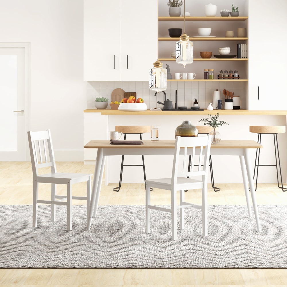 Chaises de salle à manger dossier lattes bois massif blanc