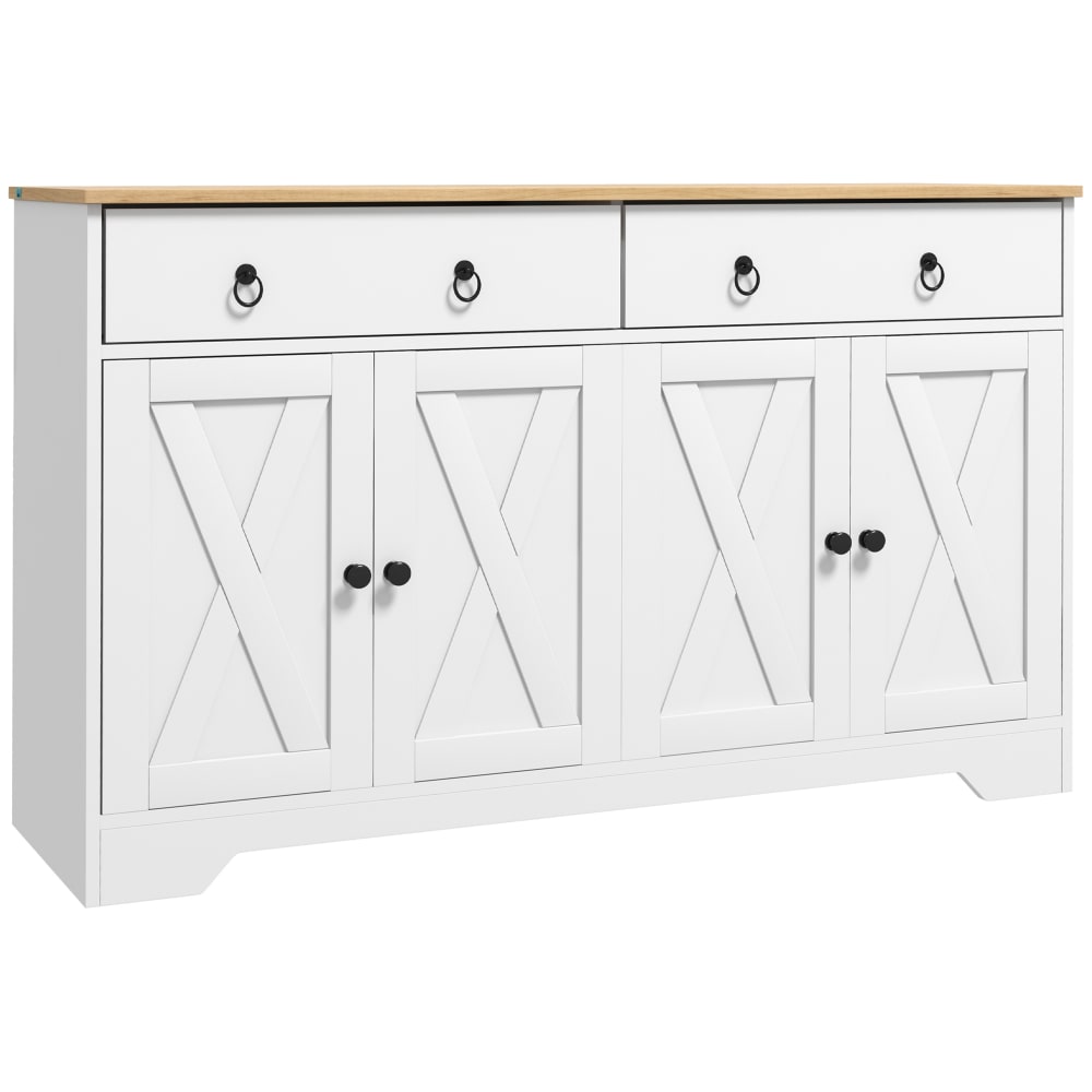 Buffet 2 portes multi-rangement style rural chic blanc aspect bois