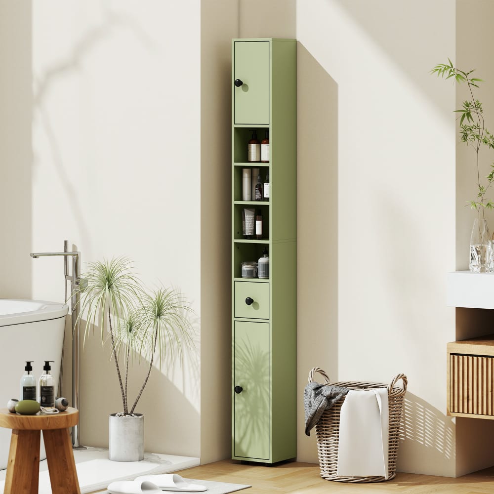 Bad-Hochschrank 2 Türen, 2 Ablagen, 4 Nischen, Grün - Maisons Du