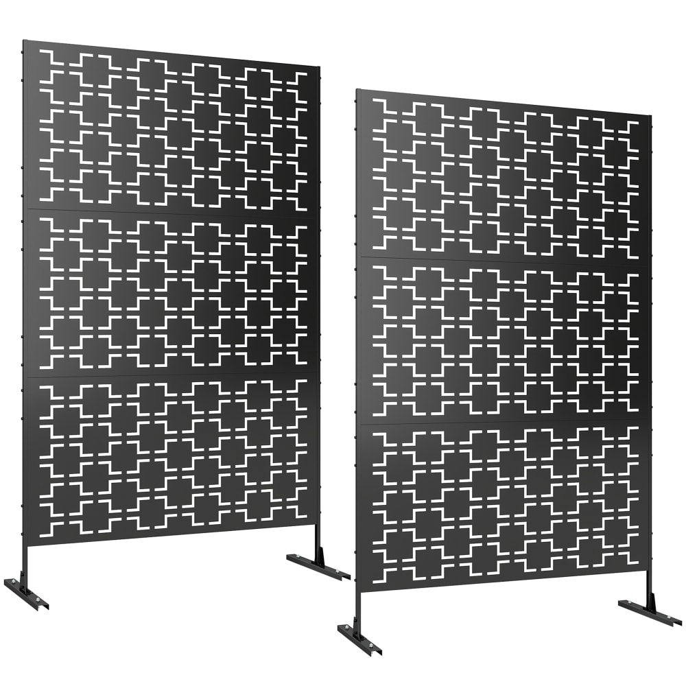 Lot de 2 panneaux brise vue motif géométrique ajouré acier noir