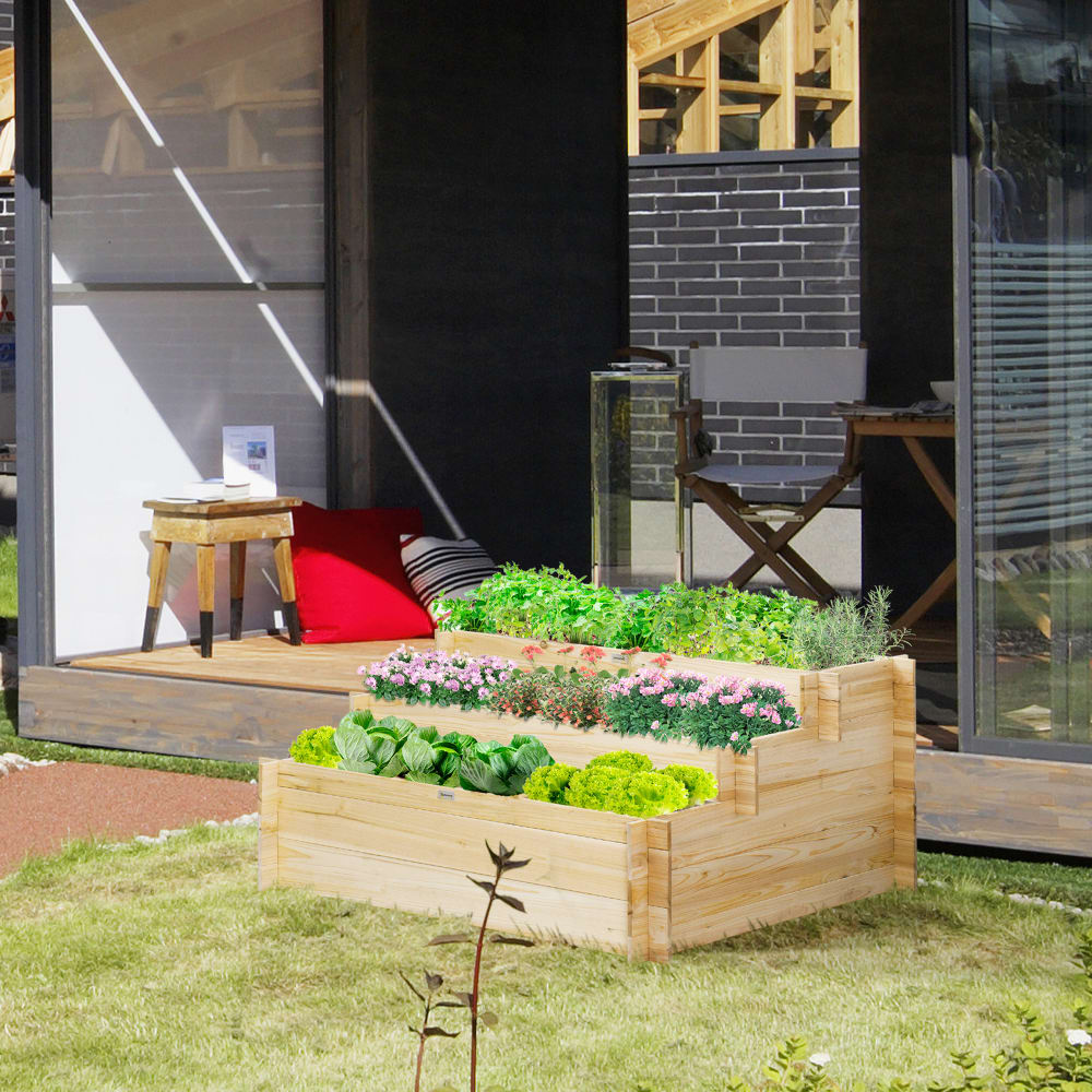 Jardinière sur pieds 3 niveaux carré bois sapin bois naturel
