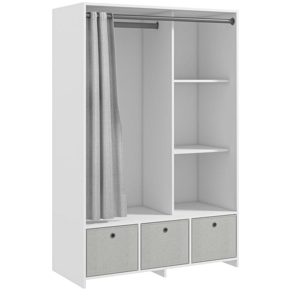 Vestiaire d'entrée - barre penderie, 3 niches, 3 tiroirs tissu, rideau