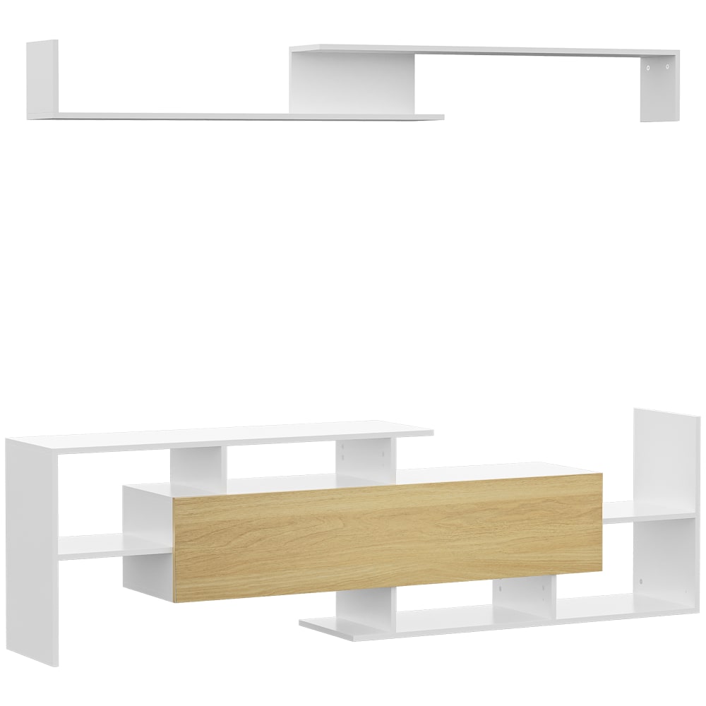 Ensemble meuble TV style contemporain en bois blanc et bois naturel