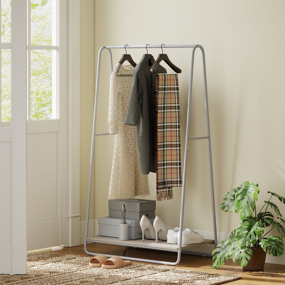 Portant à vêtement 3 en 1 porte chaussures métal gris — vue 4