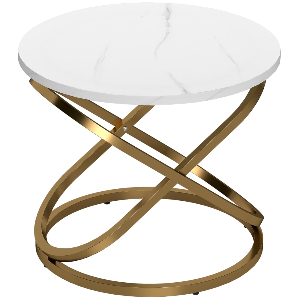 Table Basse Ronde Plateau Effet Marbre MDF Blanc