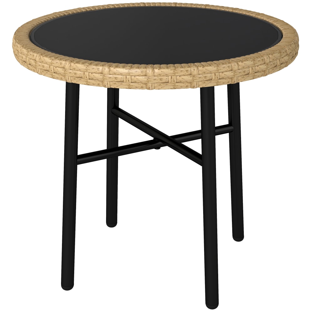 Table basse ronde de jardin résine tressée verre acier naturel