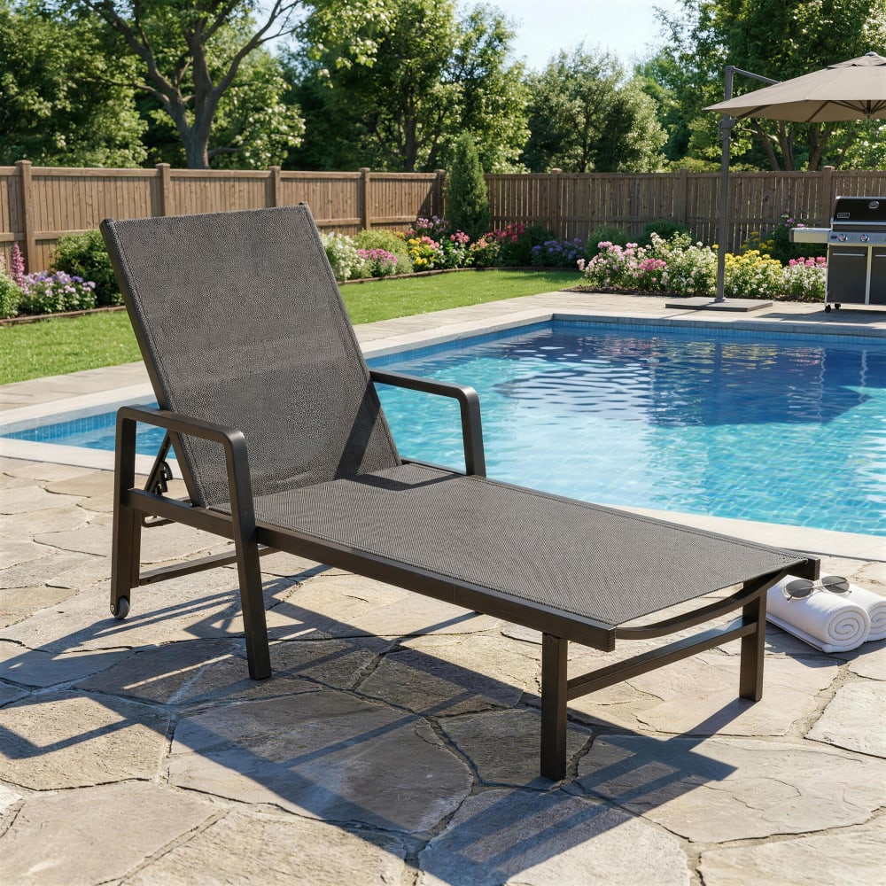 Chaise longue réglable avec roues 1 place aluminium gris foncé