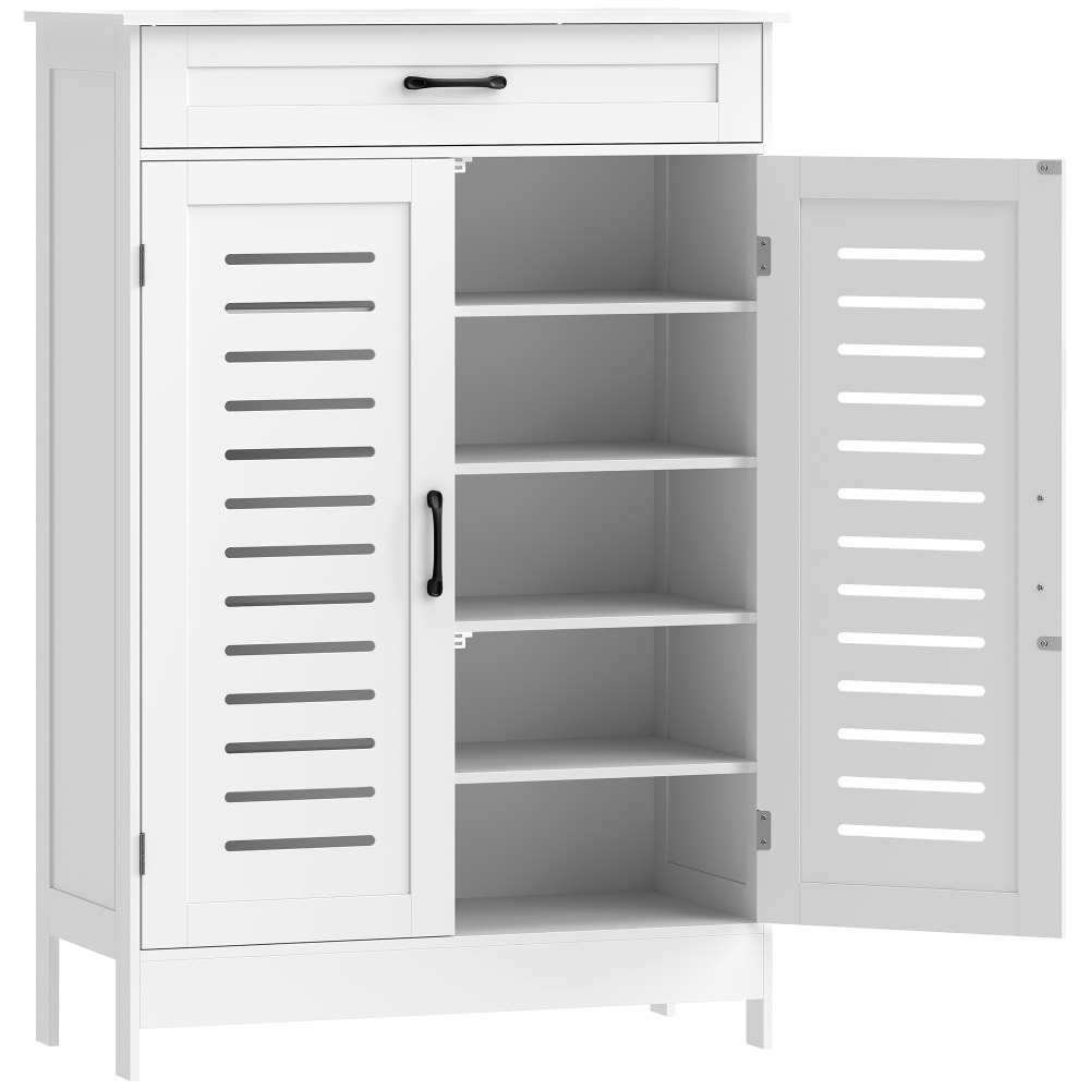 Meuble à chaussures 2 portes tiroir étagères réglables MDF blanc