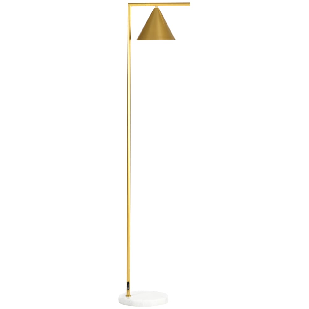 Lampadaire sur pied salon 40W acier doré abat-jour base marbre