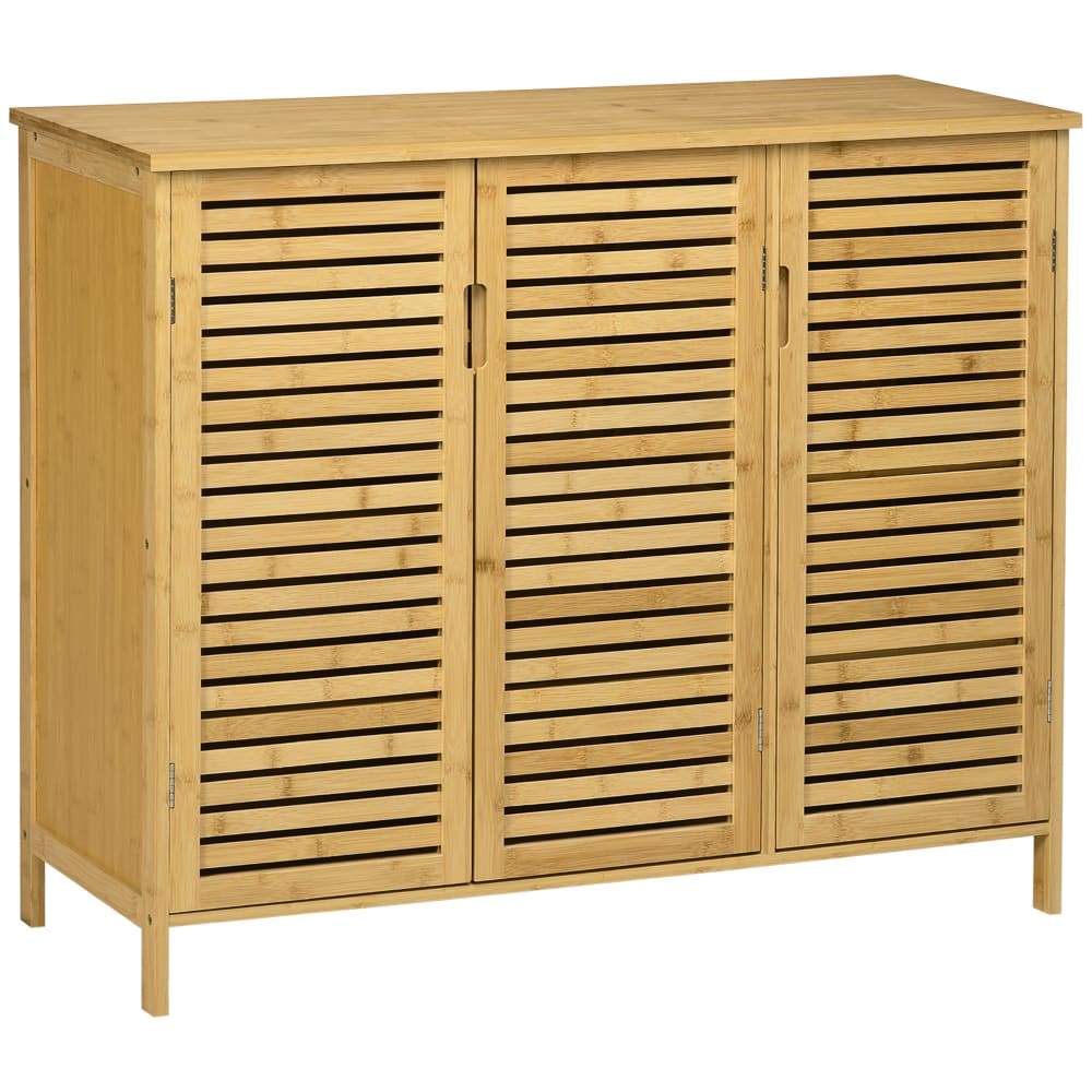 Armoire à chaussures 3 portes ajourées bambou bois naturel