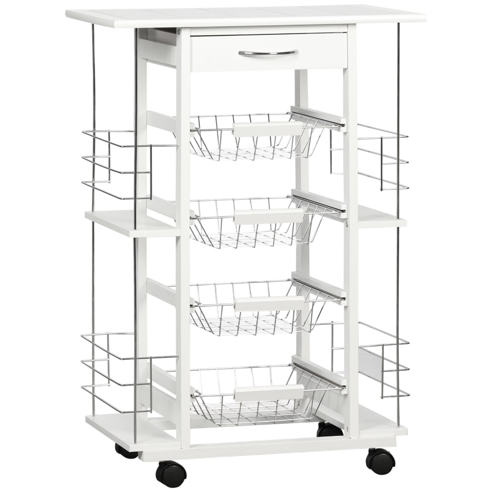 Chariot de service desserte de cuisine à roues métal bois pin blanc