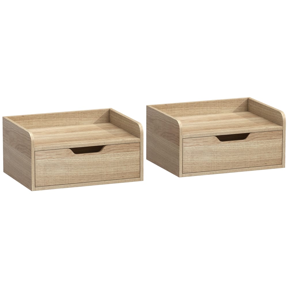 Lot de 2 tables de chevet murales tiroir bois naturel