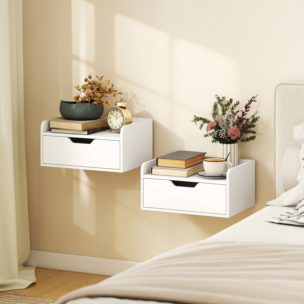 Tables de chevet murales tiroir coulissant bois blanc