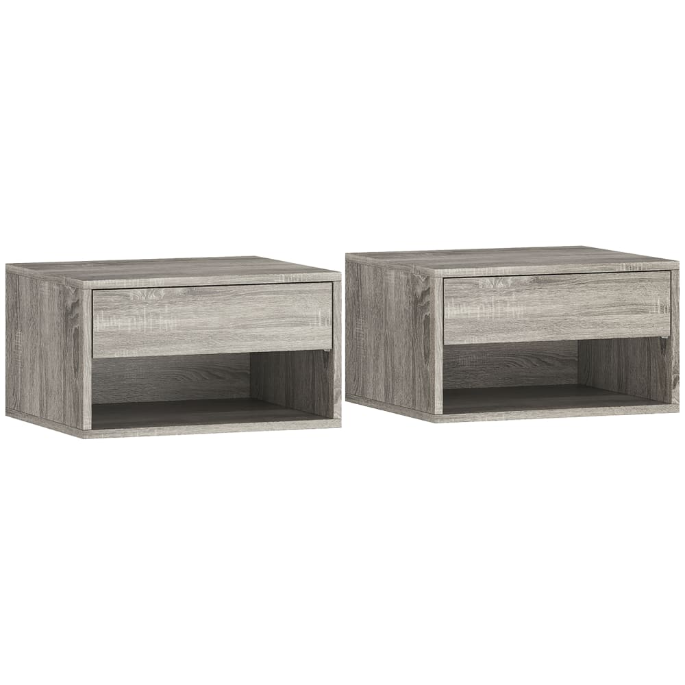 Lot de 2 tables de chevet murales tiroir panneau de particules gris