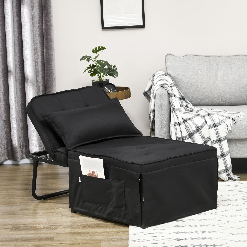 Fauteuil convertible 1 place dossier inclinable coussin amovible noir