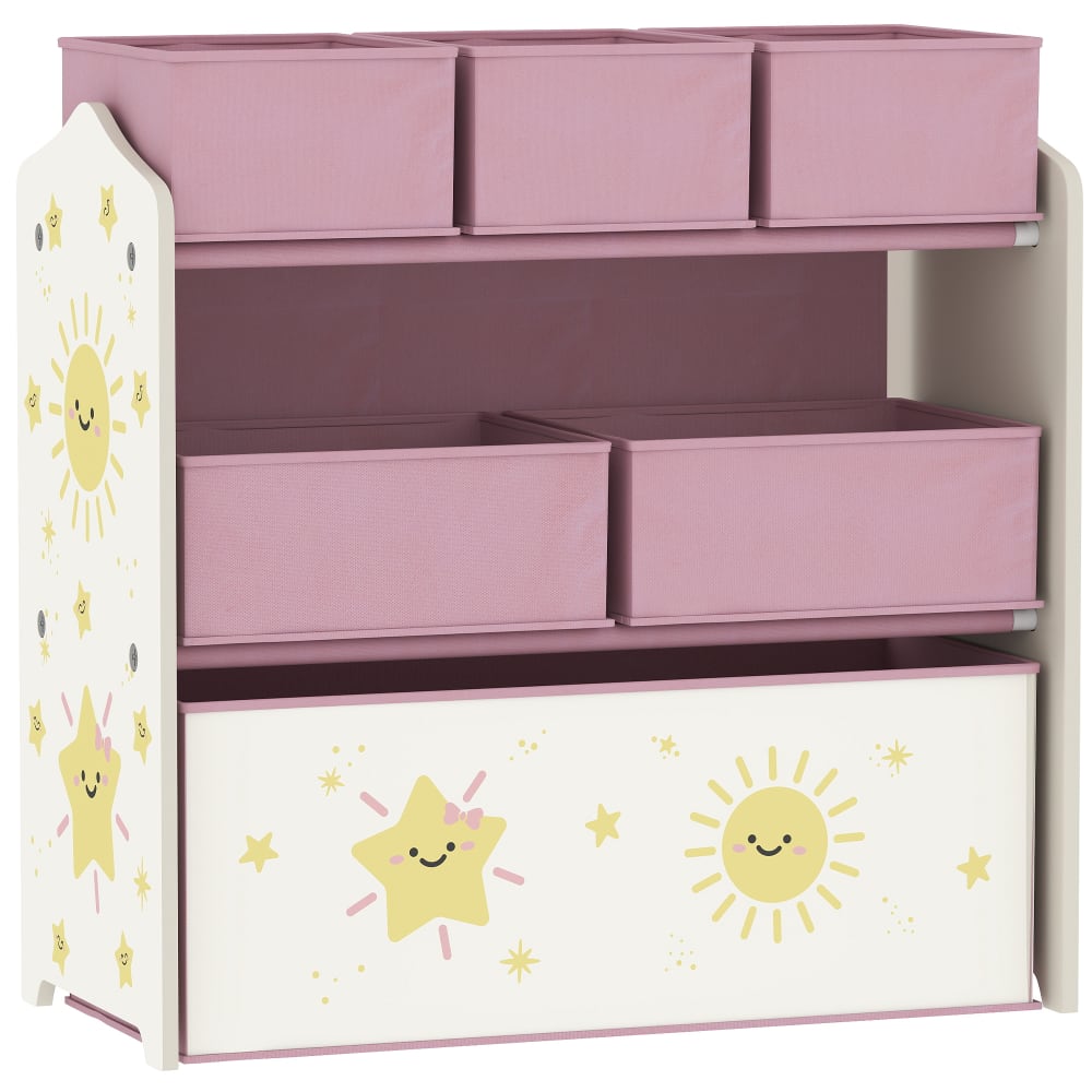 Meuble rangement enfant 6 boîtes en tissu amovibles mdf rose Meuble rangement enfant 6 boîtes en tissu amovibles mdf rose