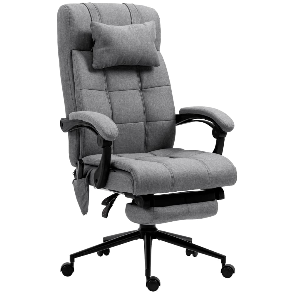 Fauteuil de bureau massant chauffant inclinable tissu gris