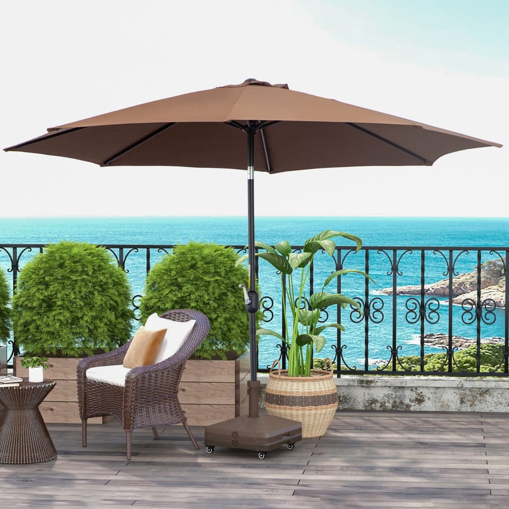 Lot de parasol de jardin et pied de parasol HDPE chocolat marron