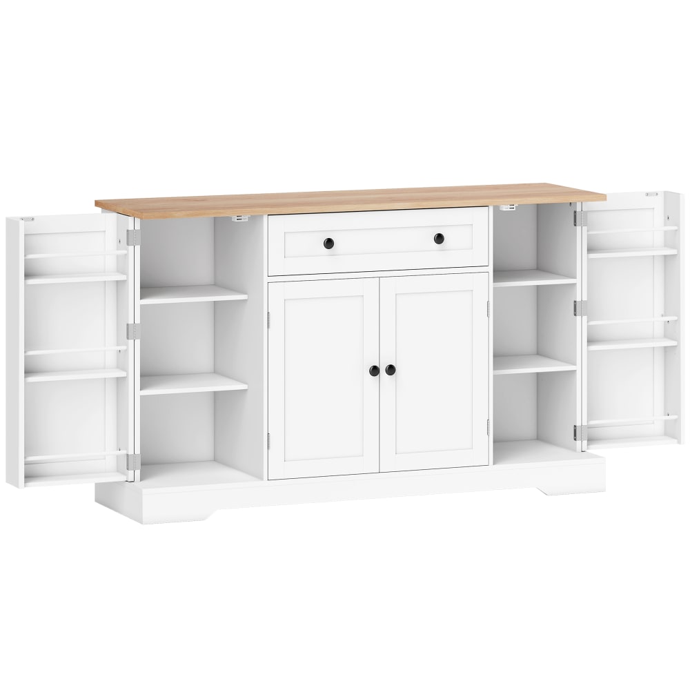 Buffet de cuisine avec tiroir 4 portes étagères réglables bois blanc