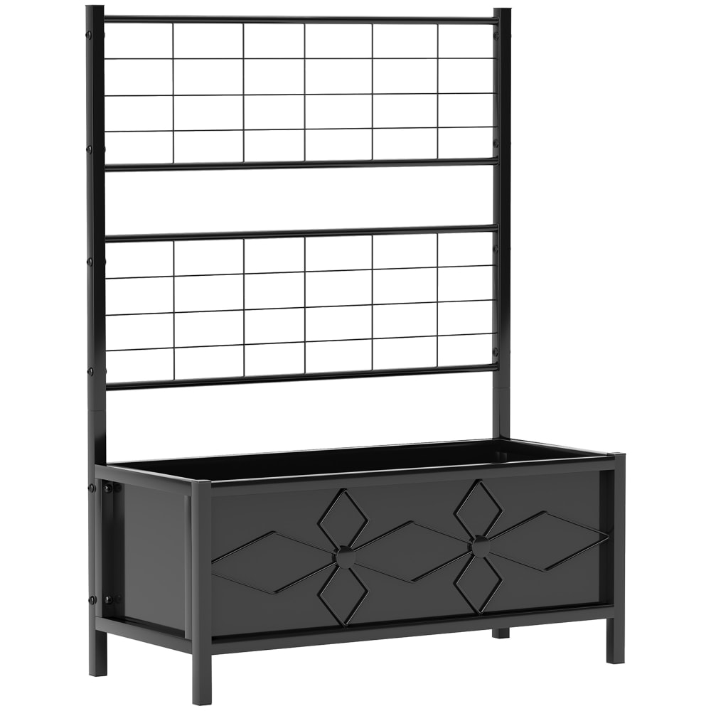 Jardinière avec treillis motif en losanges acier galvanisé noir