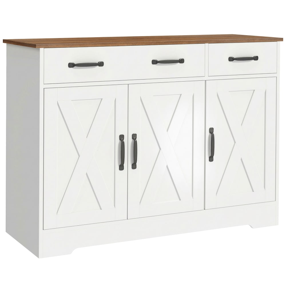 Buffet 3 portes de grange 2 tiroirs étagères réglables bois blanc