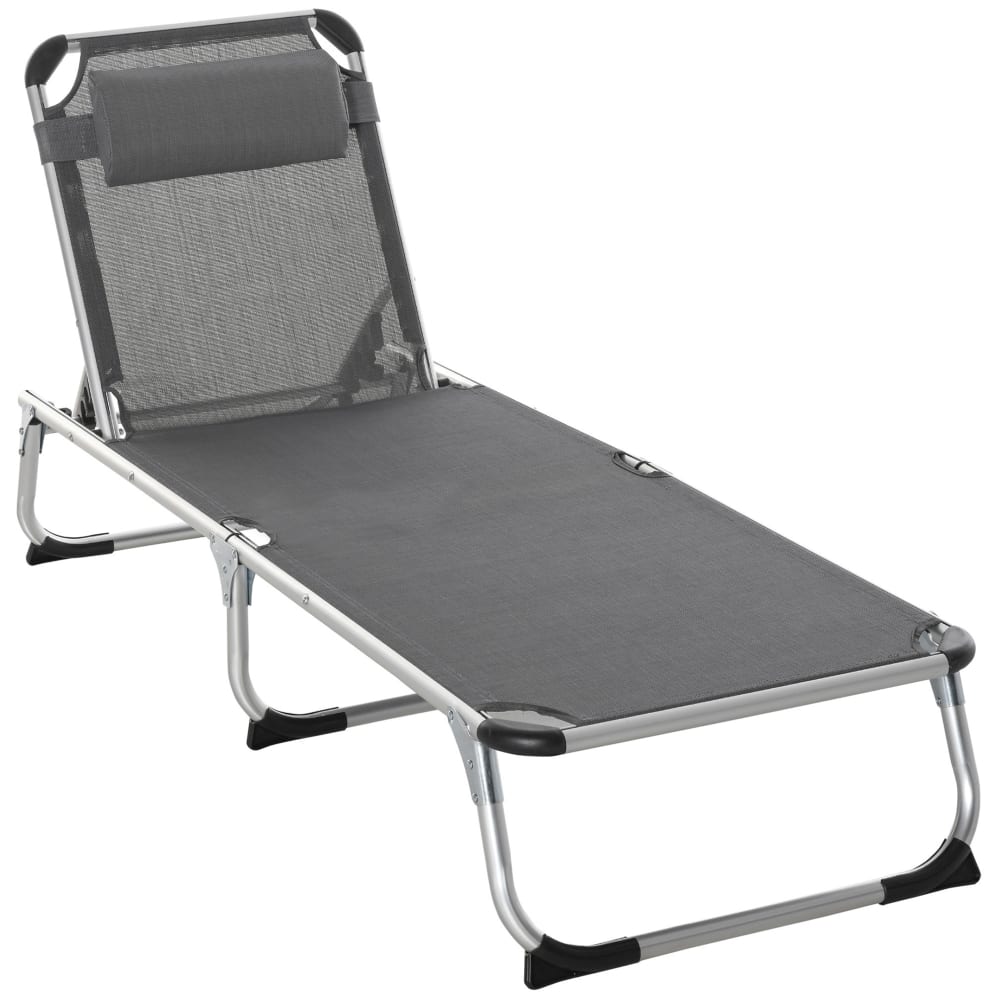 Transat bain de soleil pliable dossier réglable textilène alu gris
