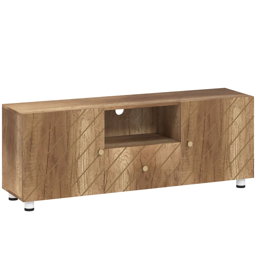 Meuble tv avec 2 placards + tiroir bois naturel