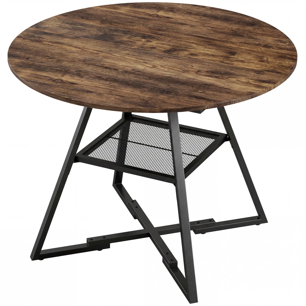 Table à manger ronde 4 personnes étagère métal et bois brun rustique