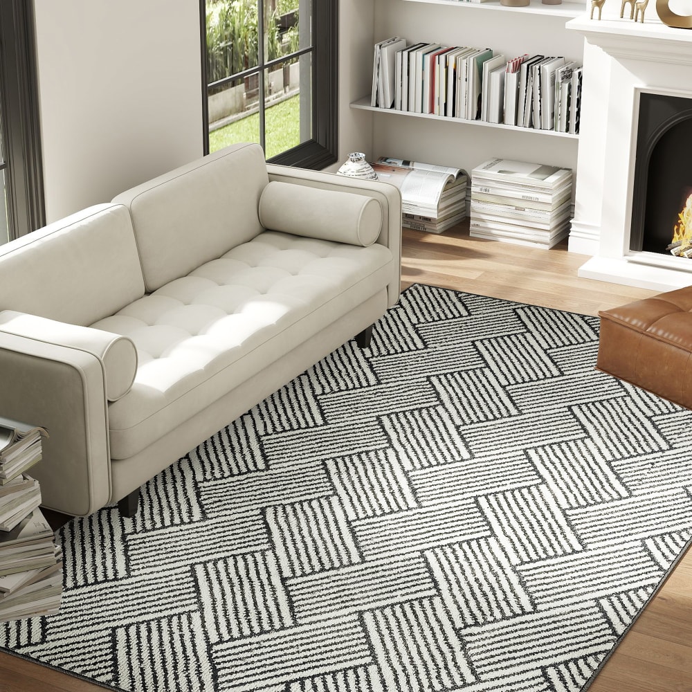 Tapis salon 200 x 140 cm lavable en machine hypoallergénique gris — vue 3