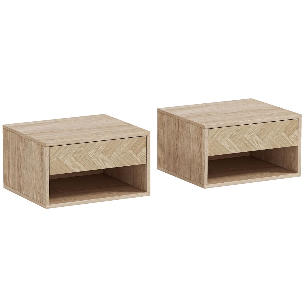 Lot de 2 tables de chevet murales tiroir panneau de particules naturel