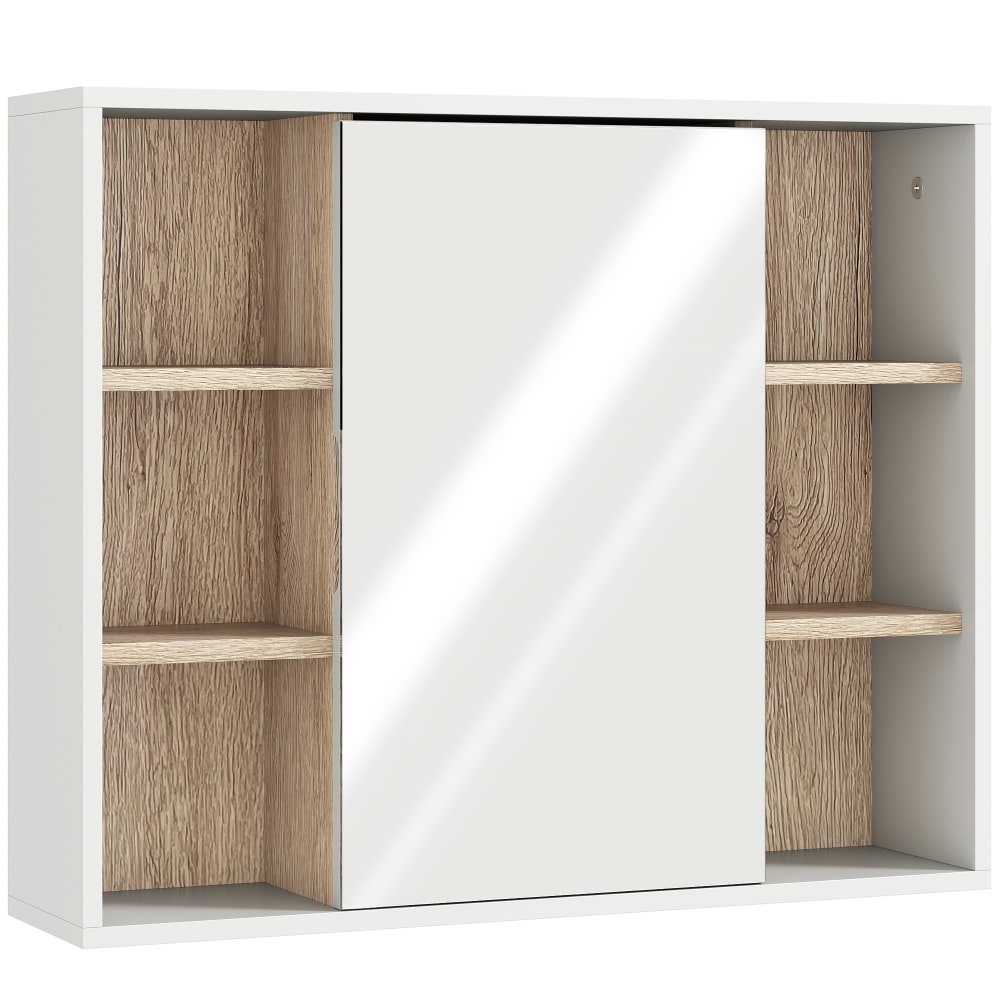 Miroir salle de bain placard étagères blanc aspect chêne clair