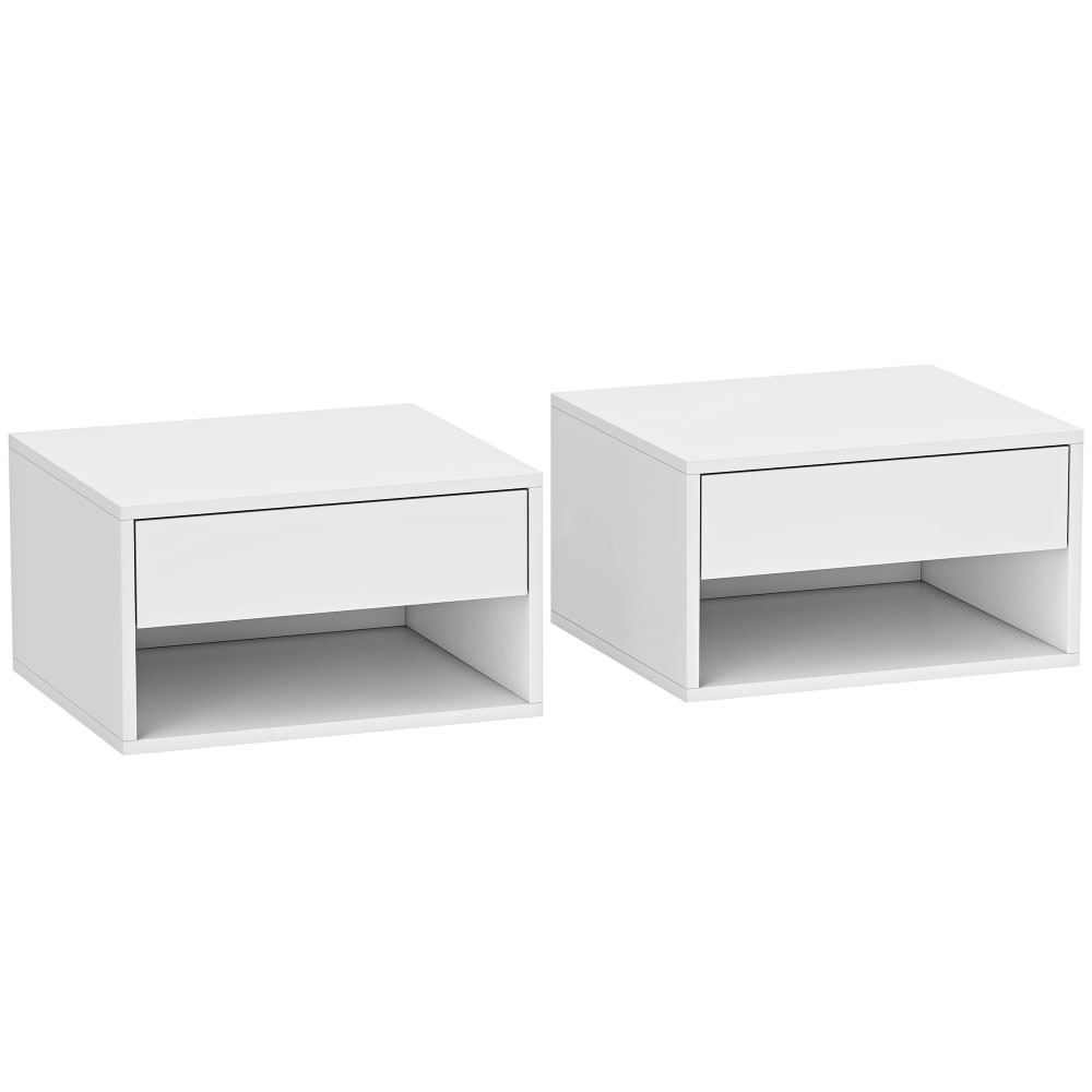 Lot de 2 tables de chevet murales tiroir panneau de particules blanc