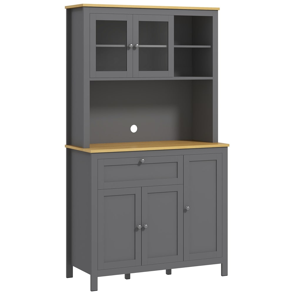 Armoire de cuisine avec 3 placards et portes vitrées en bois gris