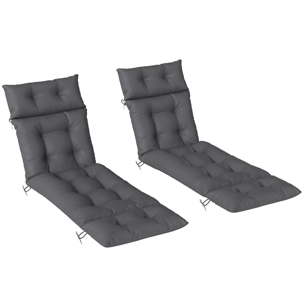 Lot de 2 coussins chaise longue épais tissu gris foncé