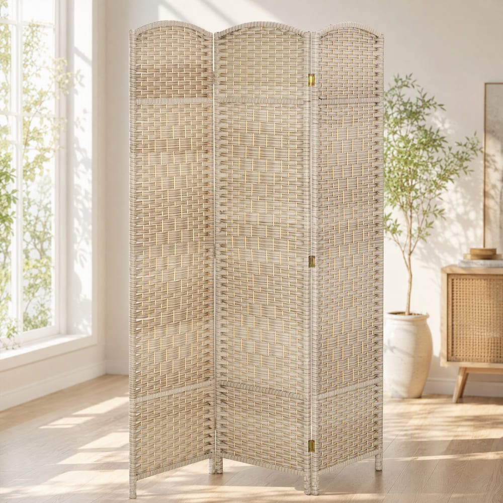 Paravent intérieur pliable 3 panneaux polypropylène et bois chêne — vue 3