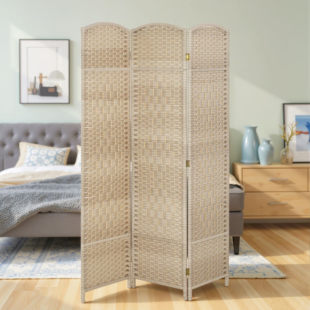 Paravent intérieur pliable 3 panneaux polypropylène et bois chêne — vue 4