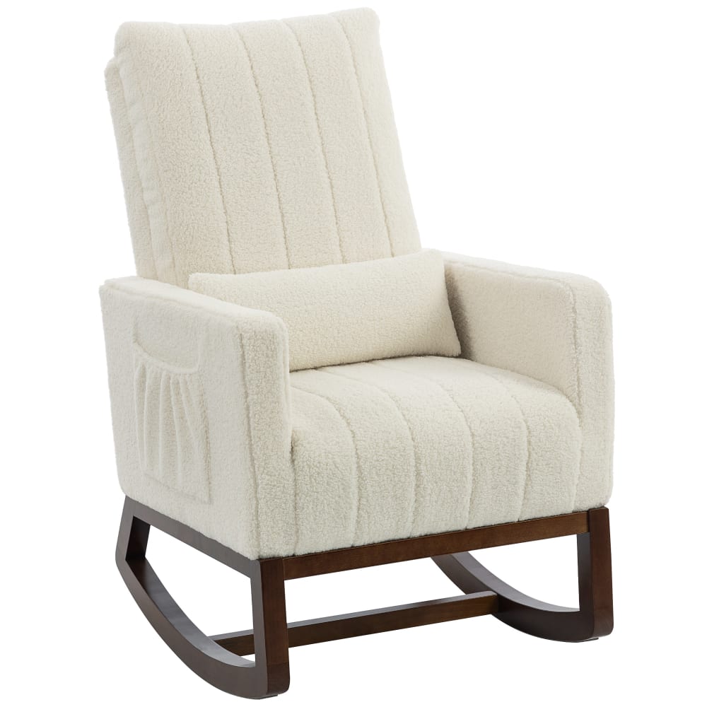 Fauteuil à bascule dossier haut coussin lombaire flanelle neige crème